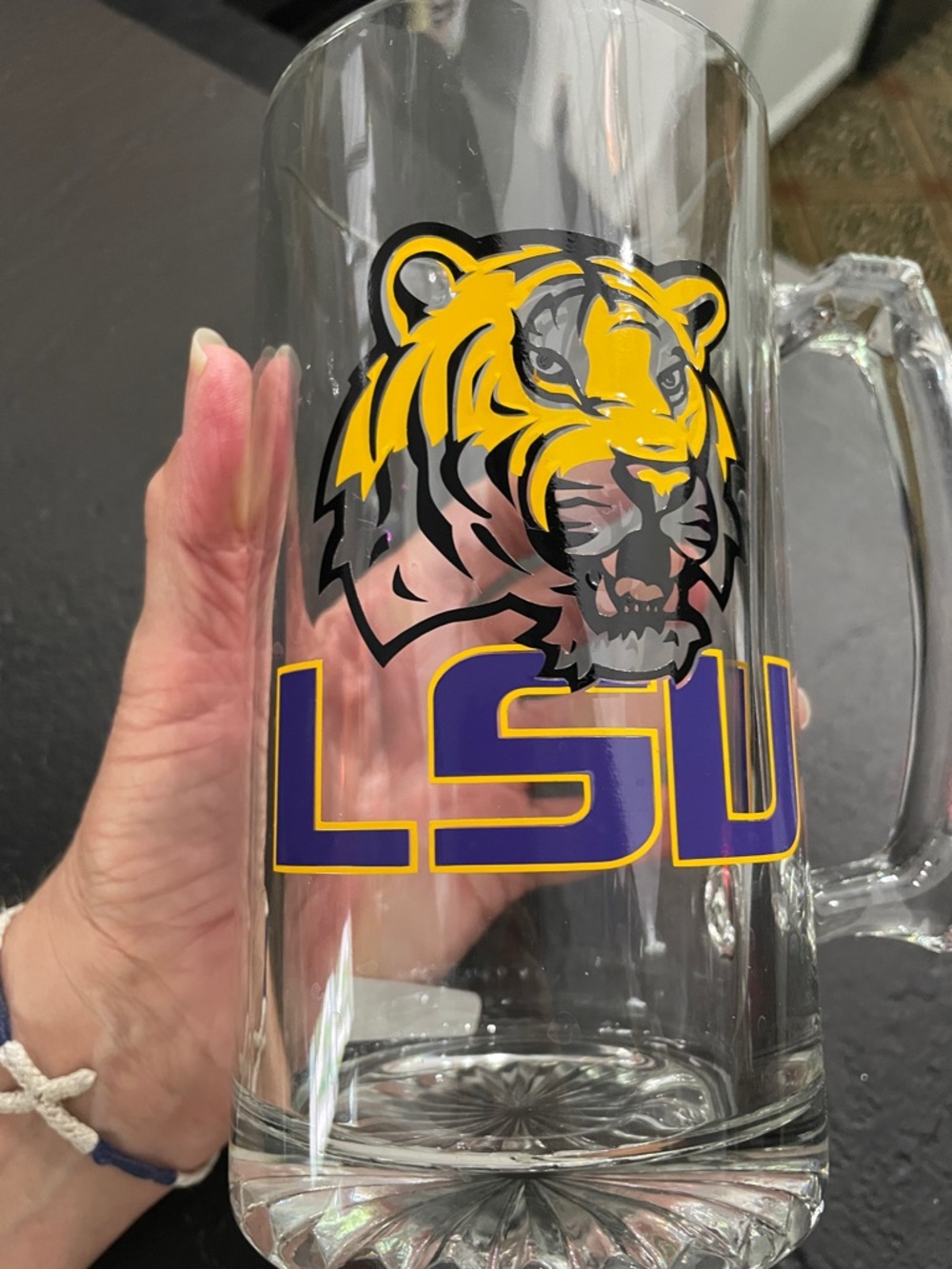 Tiger Glass Beer Mug - Clear Glass with Purple & Gold Logo 20 oz - Picture 6 of 6